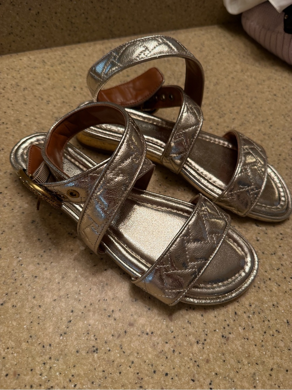 Kurt Geiger London Mayfair Metallic Gold Women’s flat Wrap Sandals Sz 8.5 NWOT!